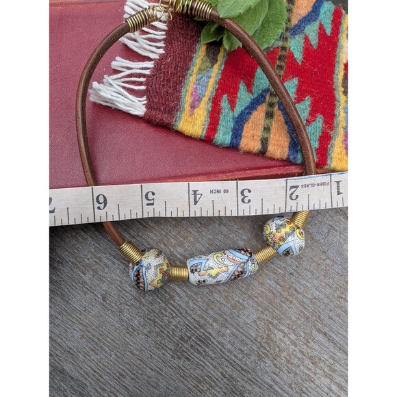 Vintage Floral Porcelain Necklace - Beaded Bohemian Jewelry - Picture 9 of 10